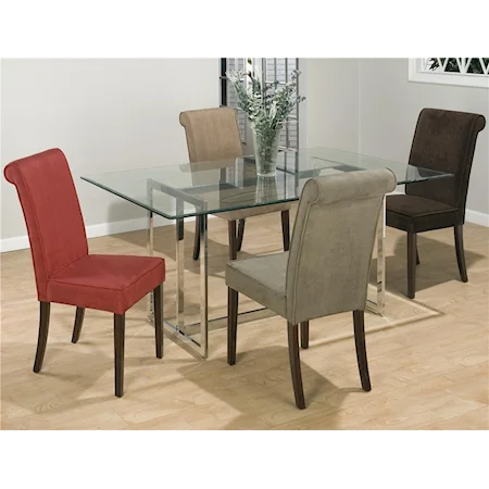 Rectangular Glass Top Table with Chrome Base & Rollback Chair Set